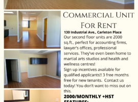 Second Floor Commercial Space in Carleton Place